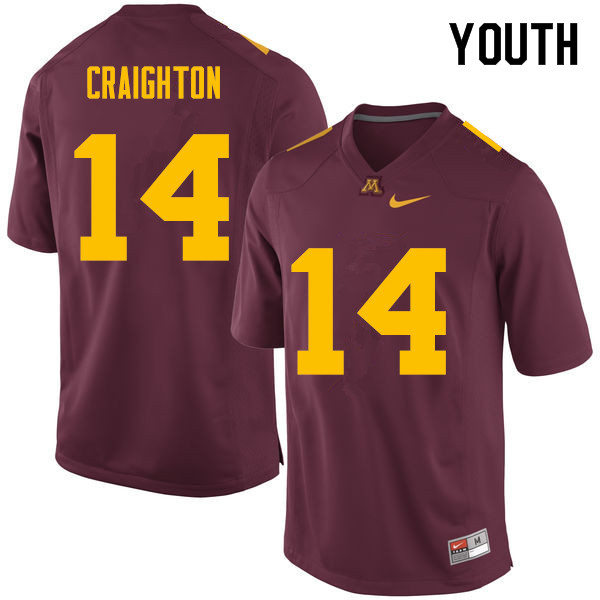 Youth #14 Zo Craighton Minnesota Golden Gophers College Football Jerseys Sale-Maroon
